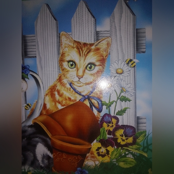 Vintage Playful Kitten Cat Flowers Lap Tray Signed Ross Avidon - Picture 2 of 7